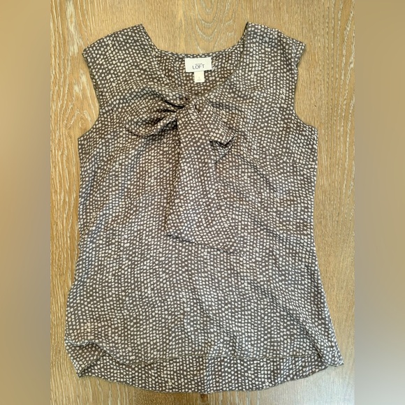 LOFT Ann Taylor tan white dotted pullover ladies tank top blouse size small EUC - Picture 7 of 9